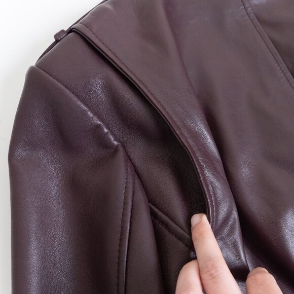 DANIER Juliette Genuine Leather Moto Jacket in Bordeaux - Picture 15 of 15